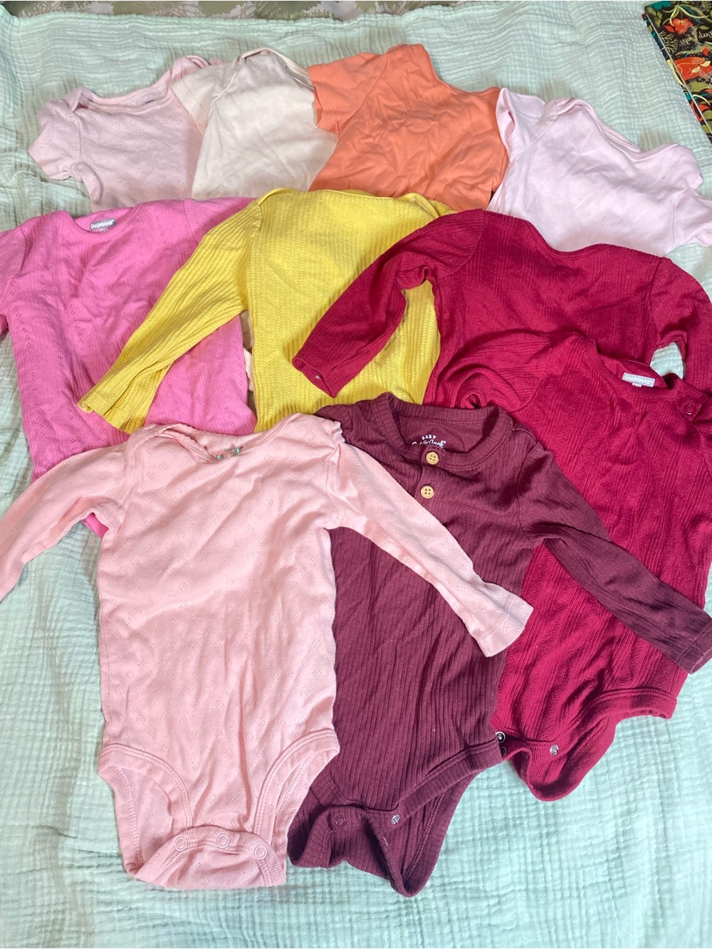 Mixed Color Baby Onesie Lot - Pink, Yellow, Coral, Burgundy 10 pc. 9-12 month